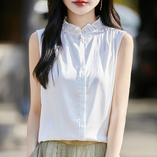 Acetic Acid Satin Sleeveless Collar Shirt Women's Inner Vest Base Shirt New French Style Ear Lace Collar Top