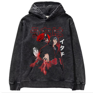 Autumn and Winter Classic Japanese Cartoon Animation Naruto Washed Batik Old oversize Loose Hooded Sweatshirt