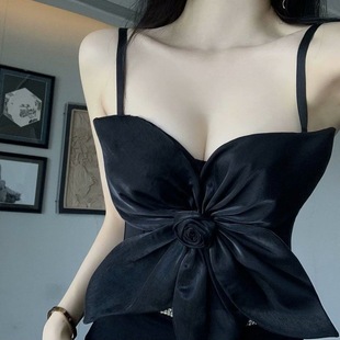 2024 New Pure Desire Celebrity Elegant Royal Sister Spice Girl Satin Stereo Flower Slimming All-match Camisole Top