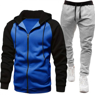 Cross-border new men's coat autumn and winter European and American color matching fashion raglan sleeve casual sweater suit sports top