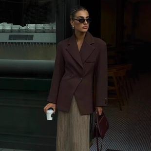 TRAFZA Amazon Ankora Red Lapel Suit Jacket Explosions Autumn and Winter Comfortable Casual Long Sleeve Double-breasted