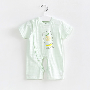 Baby Open-end jumpsuit pure cotton boneless baby clothes summer thin short-sleeved baby romper men's and women's summer clothes