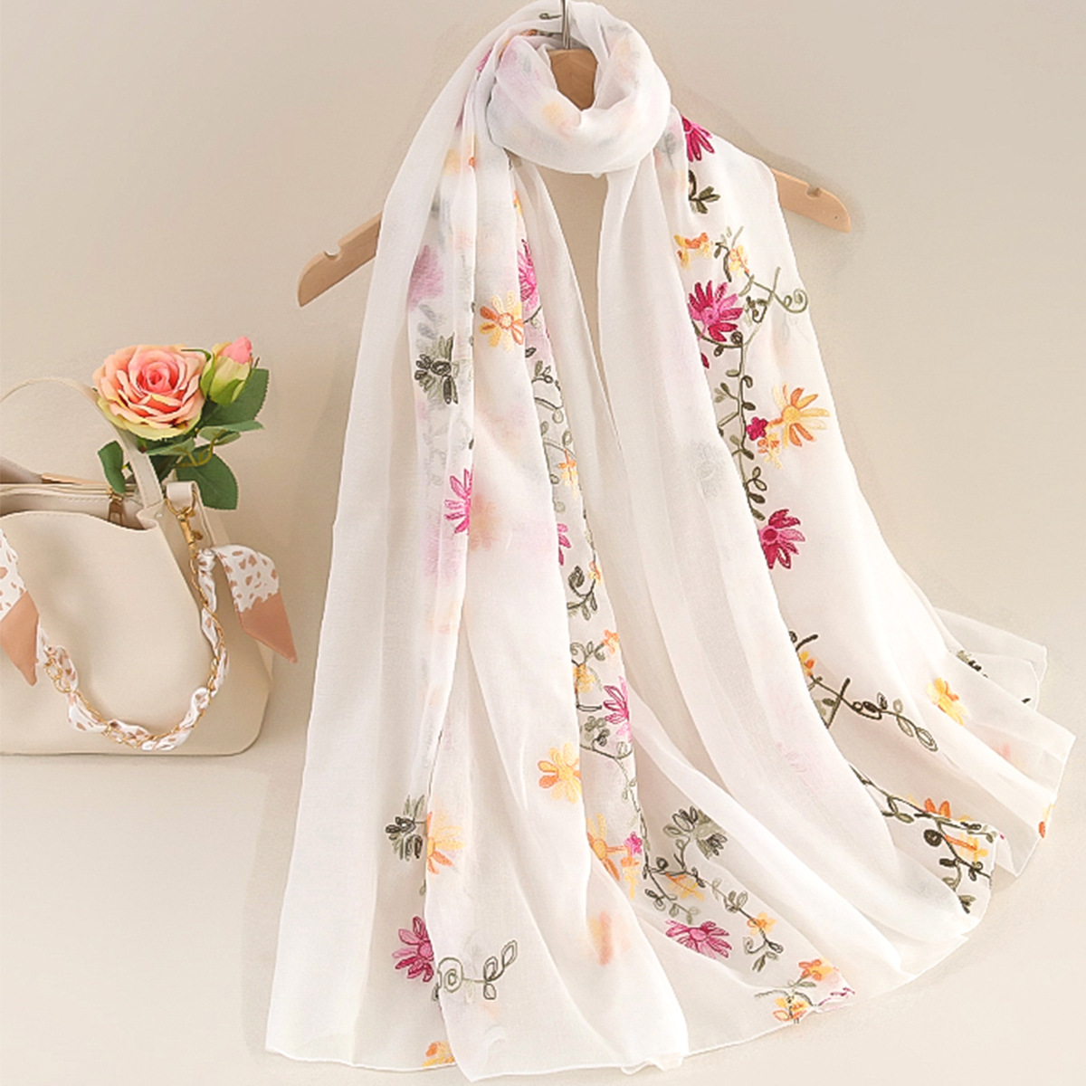 Factory Direct Sales Embroidered Ethnic Style Scarf Shawl Cotton and Linen Versatile All-Season Scarf Wholesale