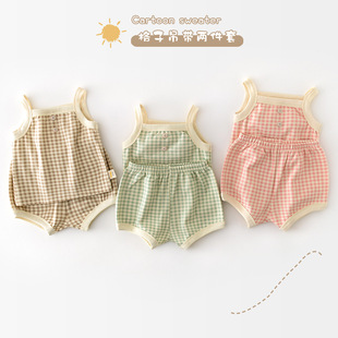 Baby suit summer pajamas new Korean style infant thin camisole shorts boys and girls home wear
