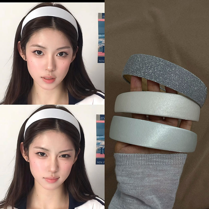 American Retro Fine Glitter Satin Fabric Headband Handmade College Style Girl Wide Version Simple Versatile Western Style Headband