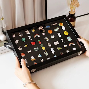 Bar badge storage box transparent dustproof chest pin box medal display stand PU leather jewelry medal collection display frame