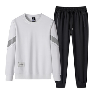 Sports Leisure suit Men's Spring and Autumn Middle-aged and Young People's Long-sleeved Vertical Collar Cardigan Jacket Round Neck Sweater Three-piece Fashionable Set