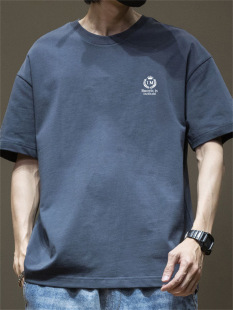 Short-sleeved T-shirt Men's Heavy Cotton T-shirt Summer Round Neck Loose Boys Casual Half-sleeved Printed British Ins