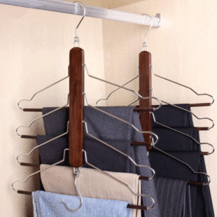 Household Space-saving Multi-layer Wooden Metal Hanger Foldable Multi-functional Storage Pants Skirt Scarf Pants Rack