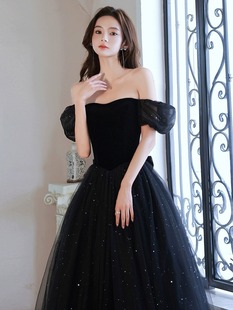 Black Evening Dress French Style Light Luxury Niche High-end Elegant Banquet Host High-end Sense Female Adult Ceremony Spring and Summer