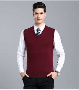 2025 Solid Color Wool Vest Men's Youth New Korean Spring and Autumn Sweater Base Men's V-Neck plus size Vest