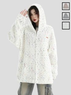2024 Autumn and Winter Coat National Fashion Brand Couple American Ice Cream Colored Hooded Sweater Loose Zipper Cardigan