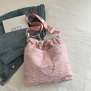 New Chinese Rainbow Stripe Embroidered Bucket Bag 2025 Spring New Arrival Diamond Plaid Chain Shoulder Bag Stylish Trendy Crossbody Bag