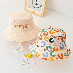Children's Hat Summer Sunshade Fisherman Hat Spring and Autumn Double-Sided Boys and Girls Basin Hat Cute All-Match Sun Hat Sun Hat