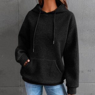 2023 autumn and winter Amazon European and American women's cross-border new waffle round neck long sleeve sweater solid color top women