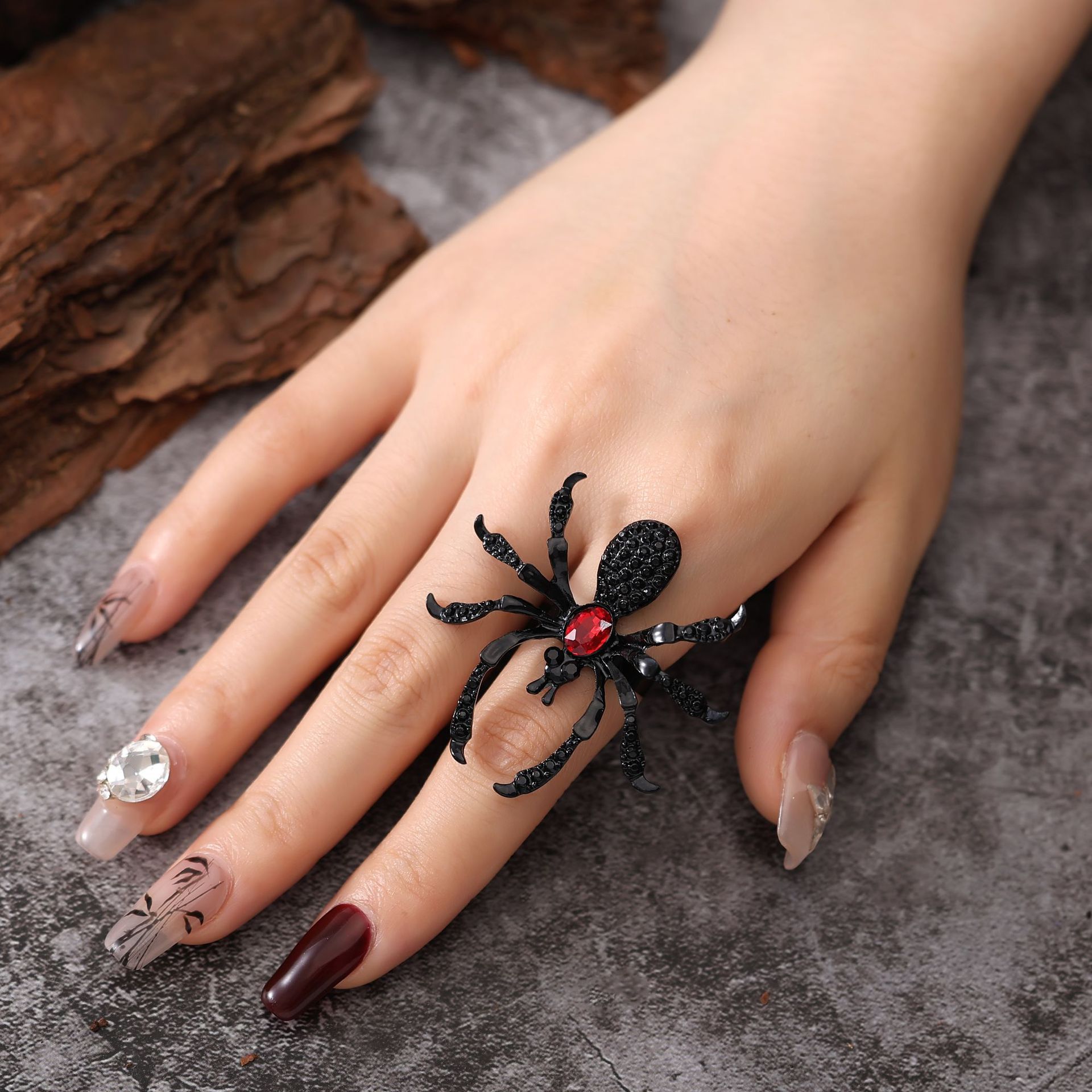 Cross-Border European and American Dark Halloween Personalized Spider Ring for Women Ins Cool Style Fashion Open Index Finger Ring