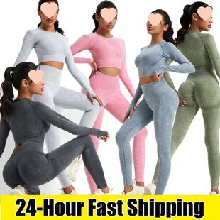 Washable Beautiful Back Slimming High-End Sports Long-Sleeved Two-Piece Set Covering Flesh and Honey Buttocks Washed European and American Style Fitness Suit