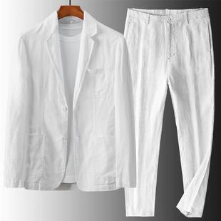 Linen Suit suit Men's Summer Men's Casual Suit Men's Jacket Thin Cotton and Linen Men's Spring and Autumn Two-piece Set