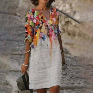 Europe and the United States plus size 5XL autumn new women's personalized digital printing fashion loose size dress