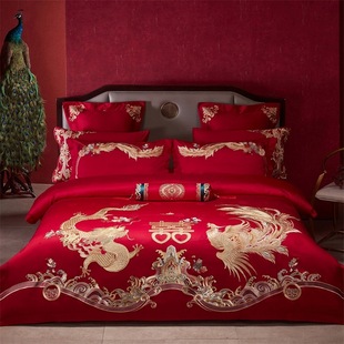 2025 new class a new Chinese pure cotton 100 wedding big red cotton four-piece set quilt cover