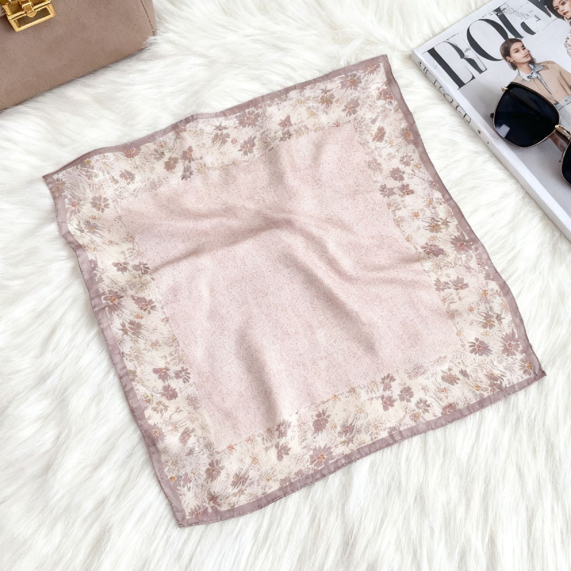 High-End Silk Scarf, Cotton Soft Flocking Jacquard Elegant, Spring and Summer 70 Square Scarf, New Versatile Retro Fashion Star Style