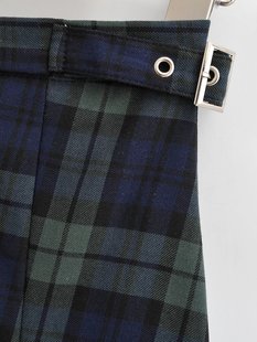 Summer New Retro American College Slim High Waist A- Line Skirt Green Plaid JK Skirt Women's Pleated Skirt