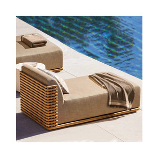 Nordic Outdoor Teak Sofa Courtyard Waterproof Sunscreen Villa Solid Wood Living Room Indoor Sofa Rattan Hotel Furniture
