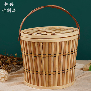 Hollow Cover Satchel Bamboo Basket Spring Festival Gift New Year's Goods Bacon Sausage Egg Rice Dumplings Bamboo Woven Packaging Box Bamboo Basket Gift Box