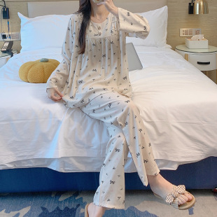 Spring and autumn new cotton pajamas Japanese students long sleeve trousers small fresh rayon pajamas suit home clothes wholesale