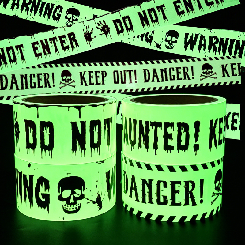 Cross-Border Halloween Glow-In-The-Dark Tape, Bar Haunted House Warning Tape, Horror Atmosphere Decoration Tape, Fluorescent Warning Tape