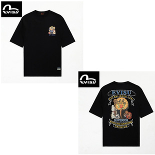 Трансграничный 25 новый бренд EVISU Chaochao серии Fushen Print T мужчины и женщины с диким круглым вырезом с короткими рукавами