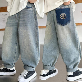 Boys' Jeans Spring and Autumn Children's Pants 2024 New Large Children's Loose Casual Boys Trendy Trousers