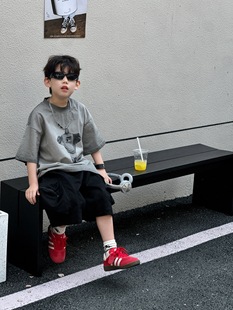 Tai Ru 2025 New Summer Korean Style Boys American Letter Cartoon Print Breathable T-Shirt Kidsren's Short-Sleeved Tops