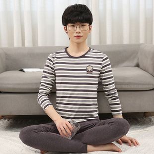 Student's Autumn Clothes and Pants Youth Men's New Underwear suit Autumn and Winter Thermal Underwear Elastic Thin Cotton Sweater Winter