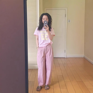 2025 New Dopamine Letter T-Shirt 150g Cotton Right Shoulder Round Neck Printed Short-Sleeved Bottoming Top for Women