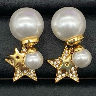 Authentic Cross-Border Fine Craftsmanship Dior-Style Letter Cd Vintage Earrings for Women, High-End Light Luxury Pearl Full Diamond Bee Star Earrings