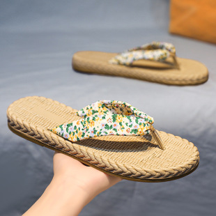 Linen flip-flops foreign trade plus size fashion home women's flip-flops outer wear woven beach shoes lady slippers