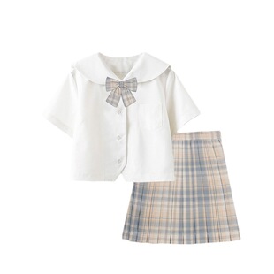 Genuine Sailor Suit Fixed Line Lattice Dress Women's Sapporo Breasted White Japanese JK Uniform College Style Class Dress Plaid Dress