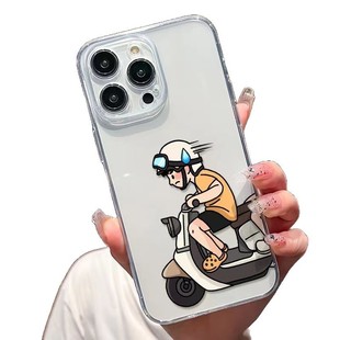 New Motorcycle Boy 15Promax Apple Phone Case 14 Couple 13mini Transparent 11 Soft Case XS