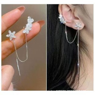 Новые цветы серьги-гвозди все в одном длинная кисточка серьги женские инкрустированные стразы цветы холодный ветер ушные нити серьги оптом