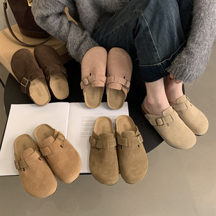 Genuine Leather Cork Thick-Soled Birkenstock Slippers 2024 New Spring and Summer Forest Style Retro Flats-Soled Toe-Cap Half Slippers for Women to Wear Outside