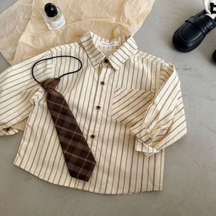 Children's vertical striped shirt Korean style children's lapel shirt handsome boys' shirt spring coat fashionable one-piece delivery