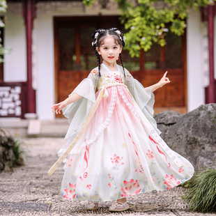 Hanfu Girls Spring Thin Chinese Style Children's Super Fairy Tang Dress Girl's Antique Dress 2024 New Style