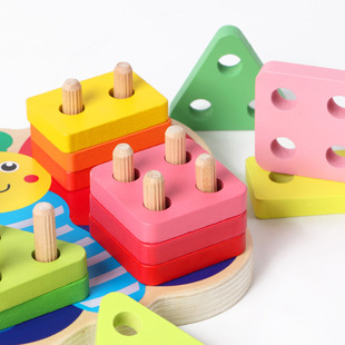 Montessori Butterfly Shape Set Column Matching Building Blocks Early Education Educational Assembled Educational Stacking Wooden Toys