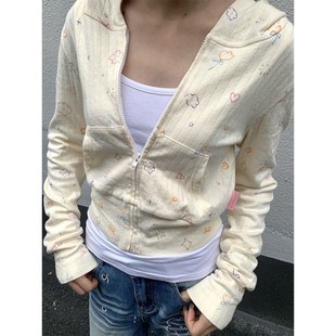 No shirt!!! Small fresh cute cardigan hooded sweater women's INS slim unique top