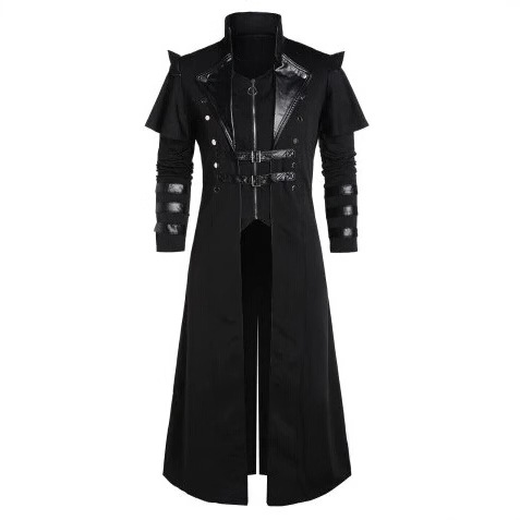 Medieval Renaissance Punk Coat Stage Play Performance Props Halloween Retro Long Slit Windbreaker