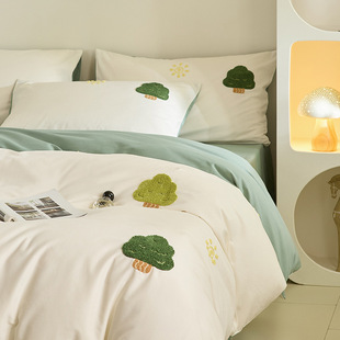 Fall/winter class a 100S ceramic light sanding four-piece cotton towel embroidery bed cotton quilt cover sheet bedding