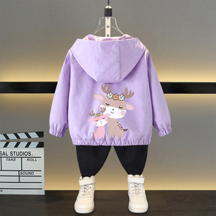 Girl's Spring Coat 2025 New Children's Western Style Korean Style Girl's Spring and Autumn Hooded Cartoon Jacket Spring Top