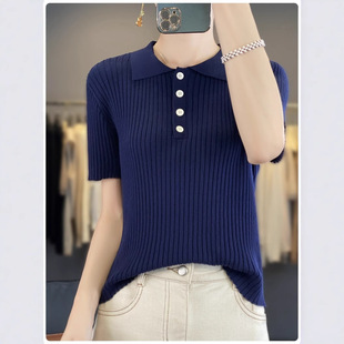 Zhao Ruth's Tencel Polo Collar Lyocell Knitted Short-sleeved T-shirt Women's Summer Slim-fit Short Top