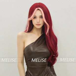 Wig Women's Mid-length Curly Hair wine red Bangs Stacky Upgraded Hair Stitching Comfortable Full-head Wig for Daily Wear